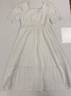 Short Sleeve White Embroidered Vintage Midi Dress