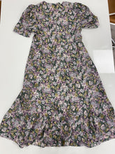 Short Sleeve V-neck Floral Purple Midi Dress