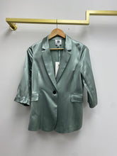 Shiny Silk Feel Green Blazer with Silver Stripes