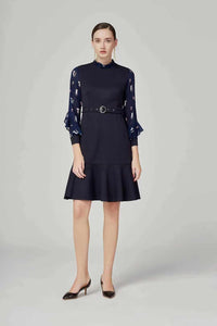 SCANDINAVIA-Ruffle Sleeve Belted Contrast Mermaid Dress