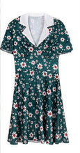 Shirt Collar Vintage Style Short Sleeve Floral Printed Dress