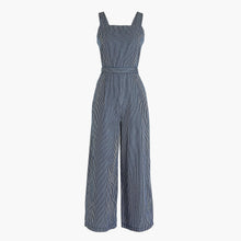 J CREW-CHAMBRAY CROSS-BACK JUMPSUIT IN STRIPE