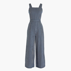 J CREW-CHAMBRAY CROSS-BACK JUMPSUIT IN STRIPE