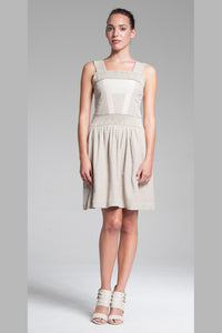 Strap Pocket Dress w/Full Skirt - Oatmeal