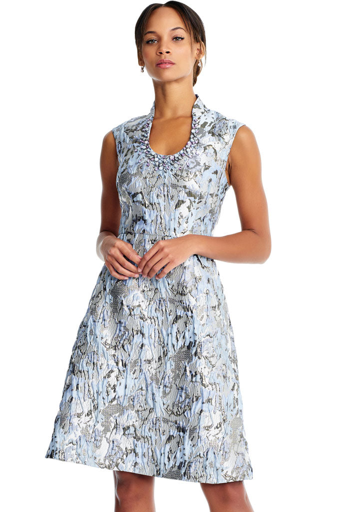 aidan mattox short dresses Aidan Mattox Women's Beaded Blouson Cocktail Dress - Silver