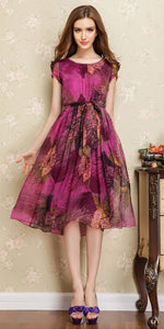 Printed Silk Pleated and Flare Dress