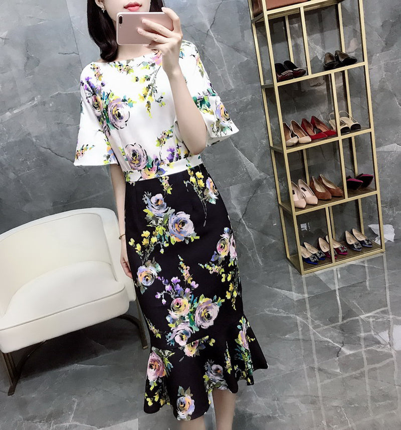 SCANDINAVIA-Floral Ruffle Office Dress