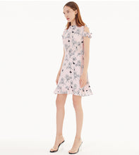 SCANDINAVIA-Cut Shoulder Ruffe Accent Shift Dress