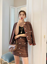 SCANDINAVIA-Long Sleeve Coat and Sort Skirt Two-piece Tweed Set