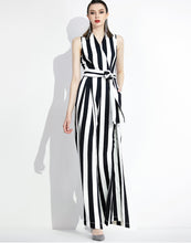 SCANDINAVIA-Sleeveless Stripe Wide Leg Jumpsuit