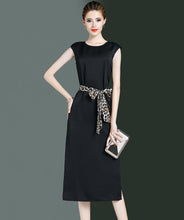 SCANDINAVIA-Sleeveless Leopard Print Waist Belt Shift Dress