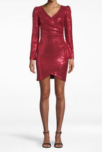 Nicole Miller - Sequin Long Sleeve Surplice Dress