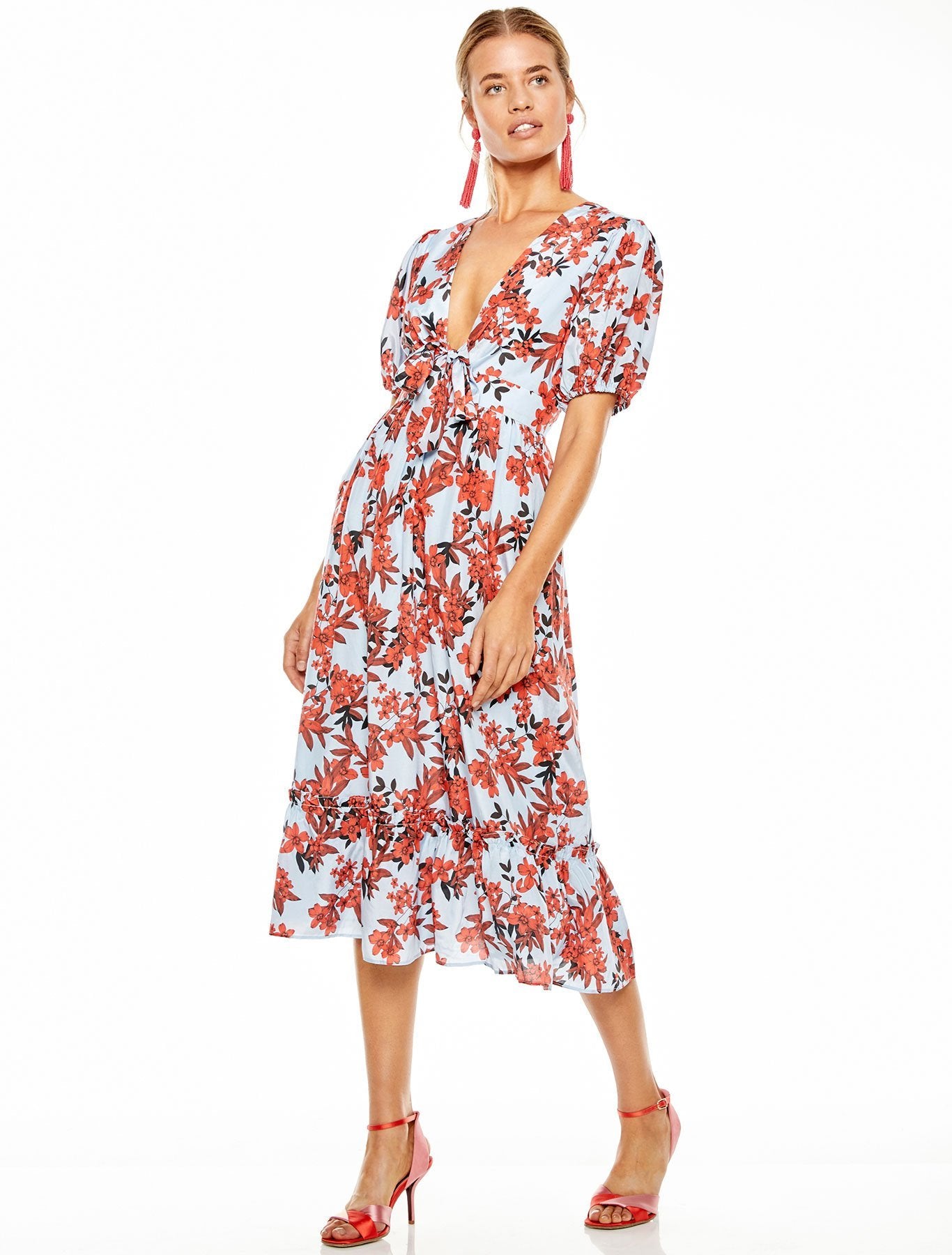 red sea midi dress LIMITED COLLECTION Plus Size Red Sea Graphic Bow Front Midi Dress