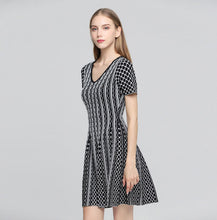 TWO PEARS-Short Sleeve V-Neck Knitted A-line Dress