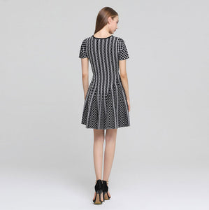 TWO PEARS-Short Sleeve V-Neck Knitted A-line Dress