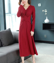 TWO PEARS-Long Front Draped V-Neck Dress