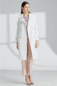TWO PEARS-Double Breasted White Trench Coat