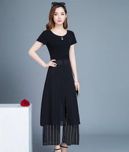 TWO PEARS-Short Slit Long Top and Wide Leg Pants Two-piece Set