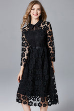 THREE QUARTER SLEEVE HOLLOW OUT LACE DRESS - in Clearance Black XXL