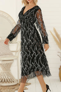 V-NECK SEQUIN SHIFT DRESS