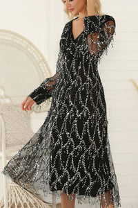 V-NECK SEQUIN SHIFT DRESS