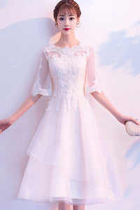 HALF SLEEVE EMBROIDERED LAYERED TULLE A-LINE DRESS