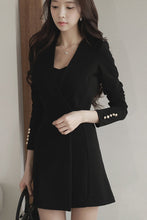 Front Slit Ruffle Long Blazer Jacket Suit Coat - Black M in Clearance