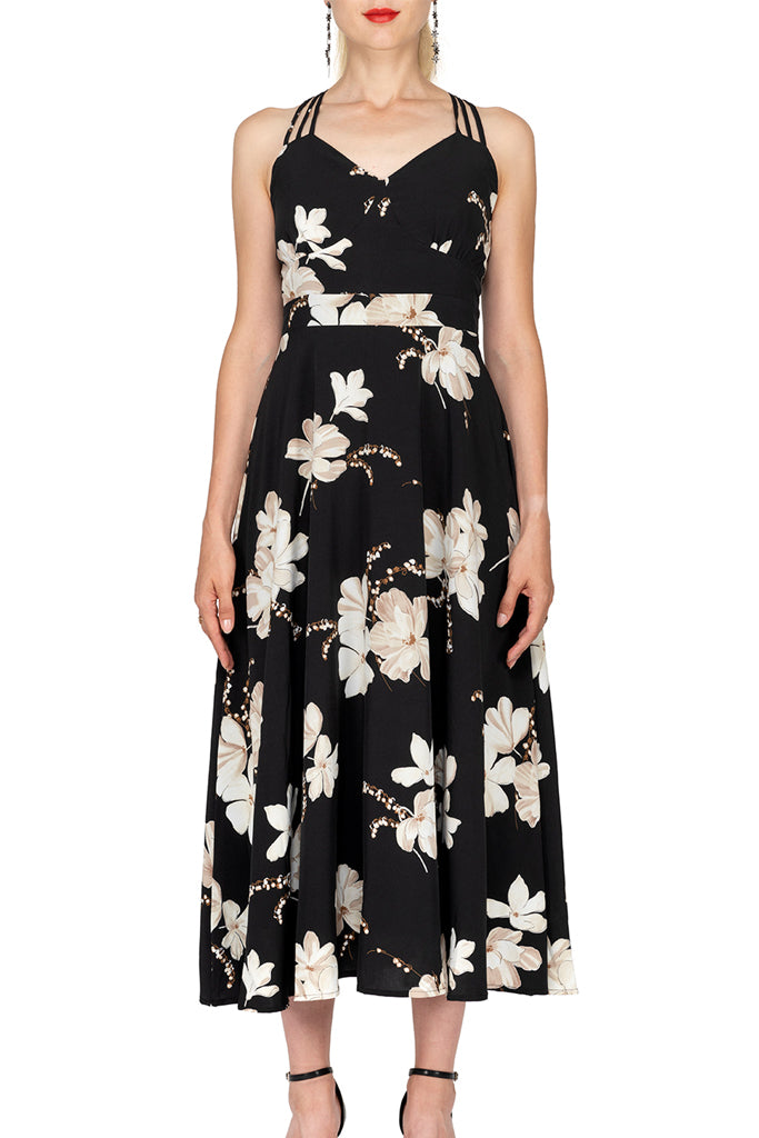 Spaghetti Strap Deep V-neck Floral Fit & Flare Dress – Vicky and Lucas