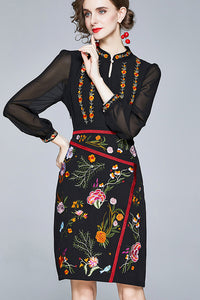 Long Sleeve Embroidered Midi Dress