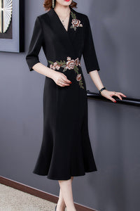Surplice V neck Embroidered Mermaid Dress