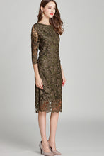 Three Quarter Sleeve Embroidered Lace Dress