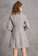 Long Sleeve Button Front Tweed A-line Dress