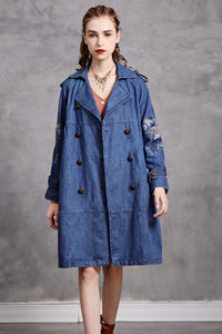 Double Breasted Emroidered Denim Coat