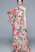 Single Sleeve Waist Belted Floral Maxi Dress