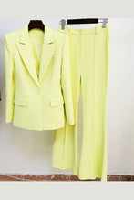 One Buckle Coat and Bell Leg Pants Suit Set Without Undergarment
