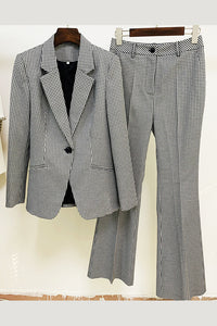 One Buckle Coat and Long Leg Pants Plaid Two-piece Suit