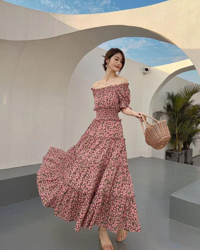 off shoulder elastic dress Womens Summer Dresses Elegant Casual Off Shoulder Elastic Waistband Swing Dress Fluttering a Line Pleated Midi Dress, Hot Pink, Small : Amazon.ca: Clothing, Shoes & Accessories