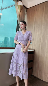 Short Sleeve Lace Midi Dress
