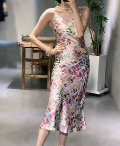 Spaghetti Strap Ruffle Hem Slim Dress