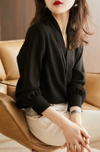 Long Sleeve V-neck Silk Blouse