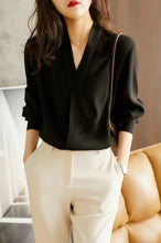 Long Sleeve V-neck Silk Blouse