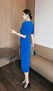 V-neck Front Slit Surplice Dress