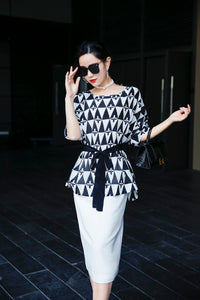 Short Batwing Sleeve Waist Belted Blouse