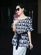 Short Batwing Sleeve Waist Belted Blouse