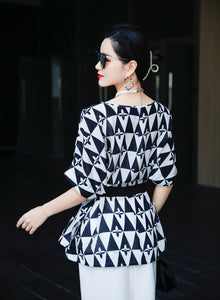 Short Batwing Sleeve Waist Belted Blouse