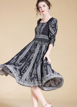 Three Quarter Sleeve Square Neck Silk Flair Dress