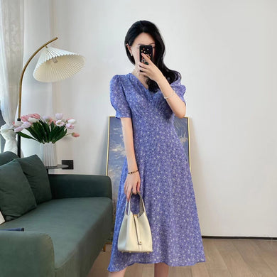 Short Sleeve V-neck Silk Dress