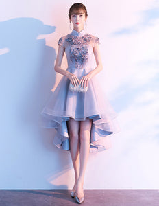 Marbel Cap Sleeve Patchwork High-low Formal Dress