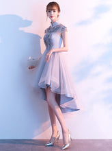 Marbel Cap Sleeve Patchwork High-low Formal Dress