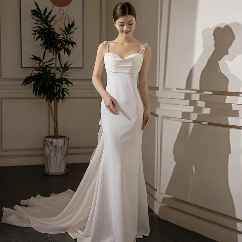 fitted lace wedding dress Suzanna Beaded Shoulder Back Tail Maxi Dress – Vicky and Lucas